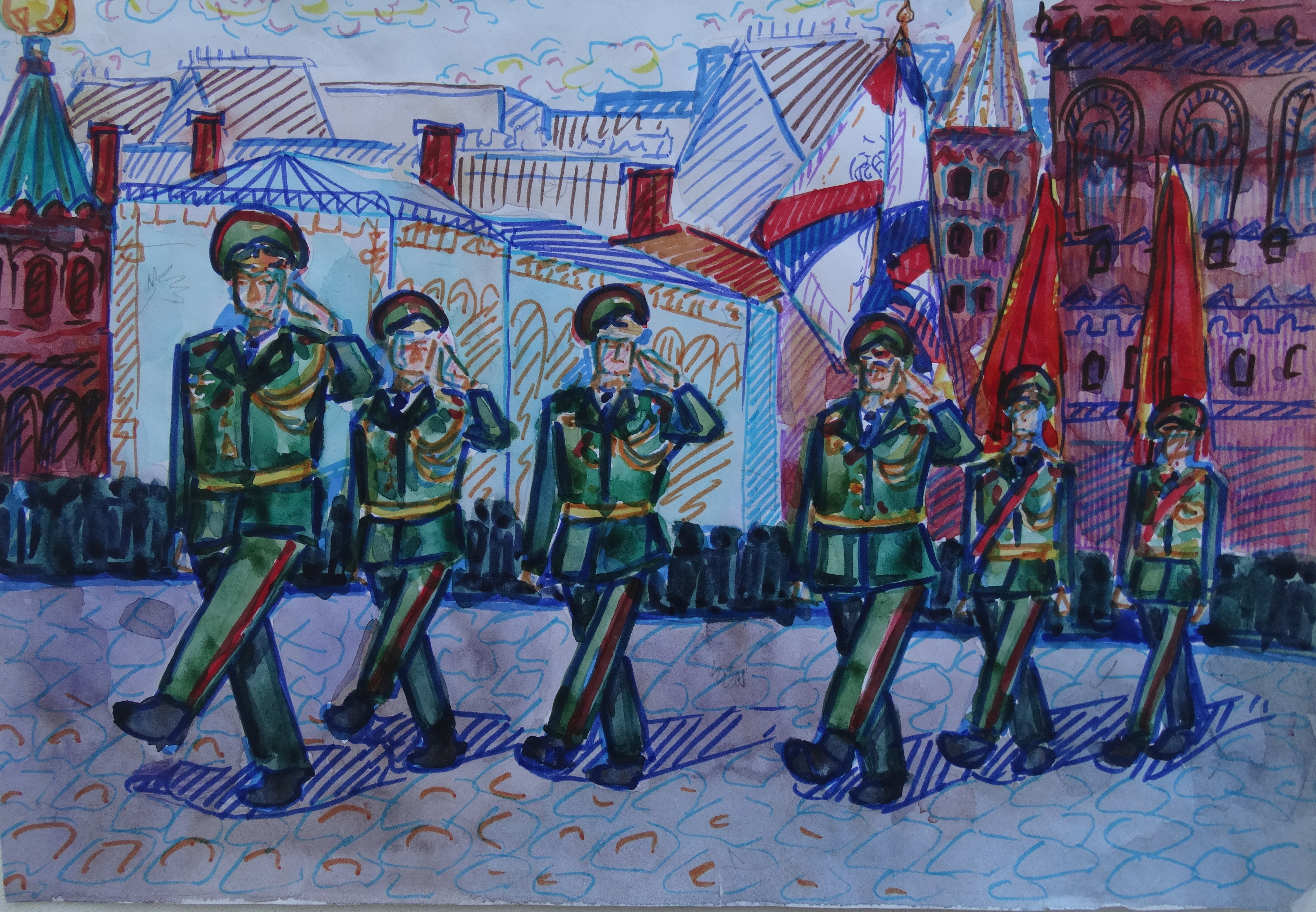 Военный парад рисование